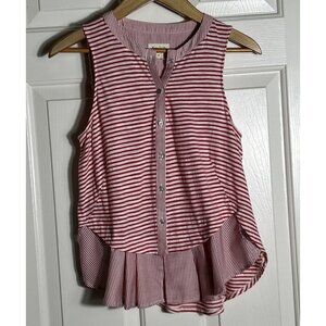 Anthropologie Meadow Rue Womens XS Striped Sleeveless Tank Top Red Button up